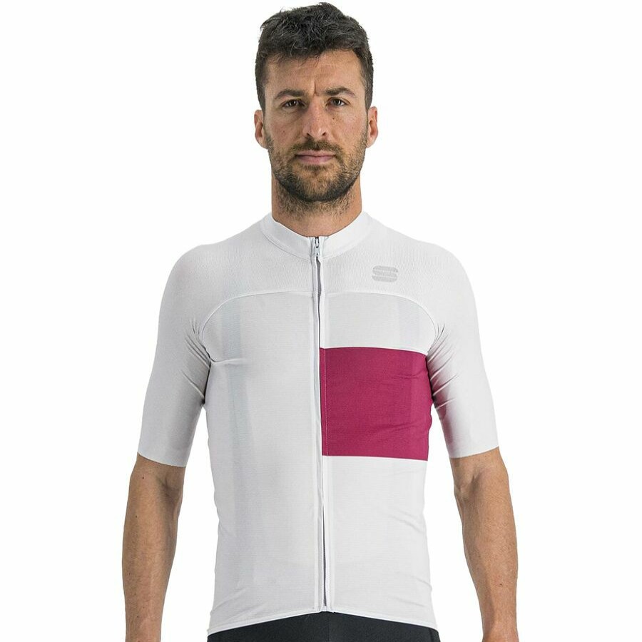 Bike Apparel * | Sportful Attractive Snap Jersey Men'S Ash Gray/Cyclamen